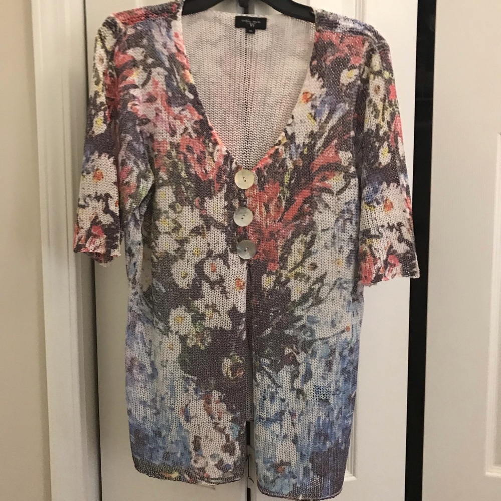 Color Works short sleeve loose knit jacket